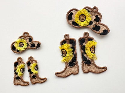 Cowboy Boots and Hat Fringed Sunflower Charm