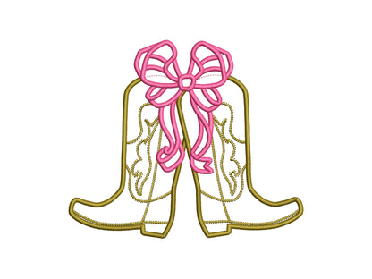Cowboy Cowgirl Boots and Bow Applique