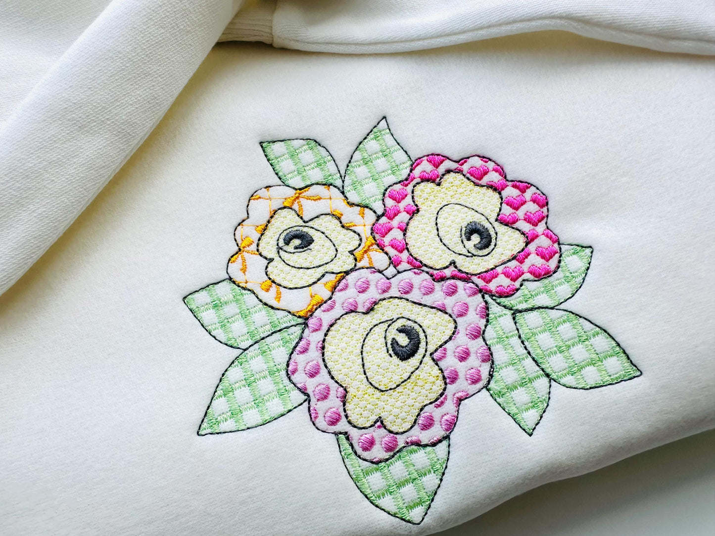Patchwork Rose flower floral bouquet summer garden patterned outline