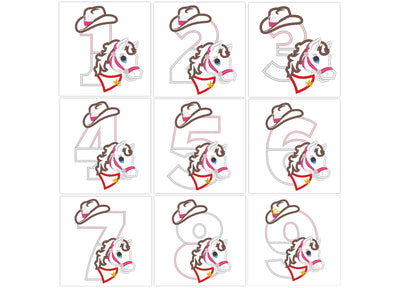 Cowgirl Hat and Horse Birthday Number