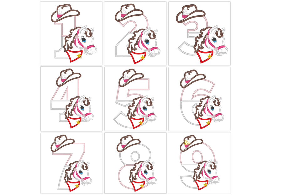 Cowgirl Hat and Horse Birthday Number