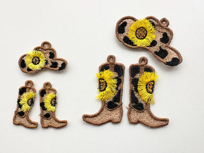 Cowboy Boots and Hat Fringed Sunflower Charm