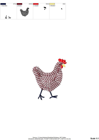 Hand Stitch Effect Chicken Set of 5
