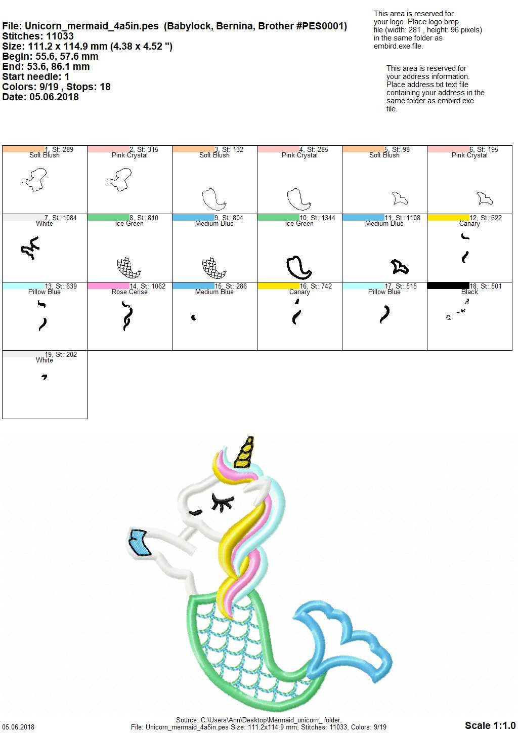 Mermaid Unicron Mermicorn Applique