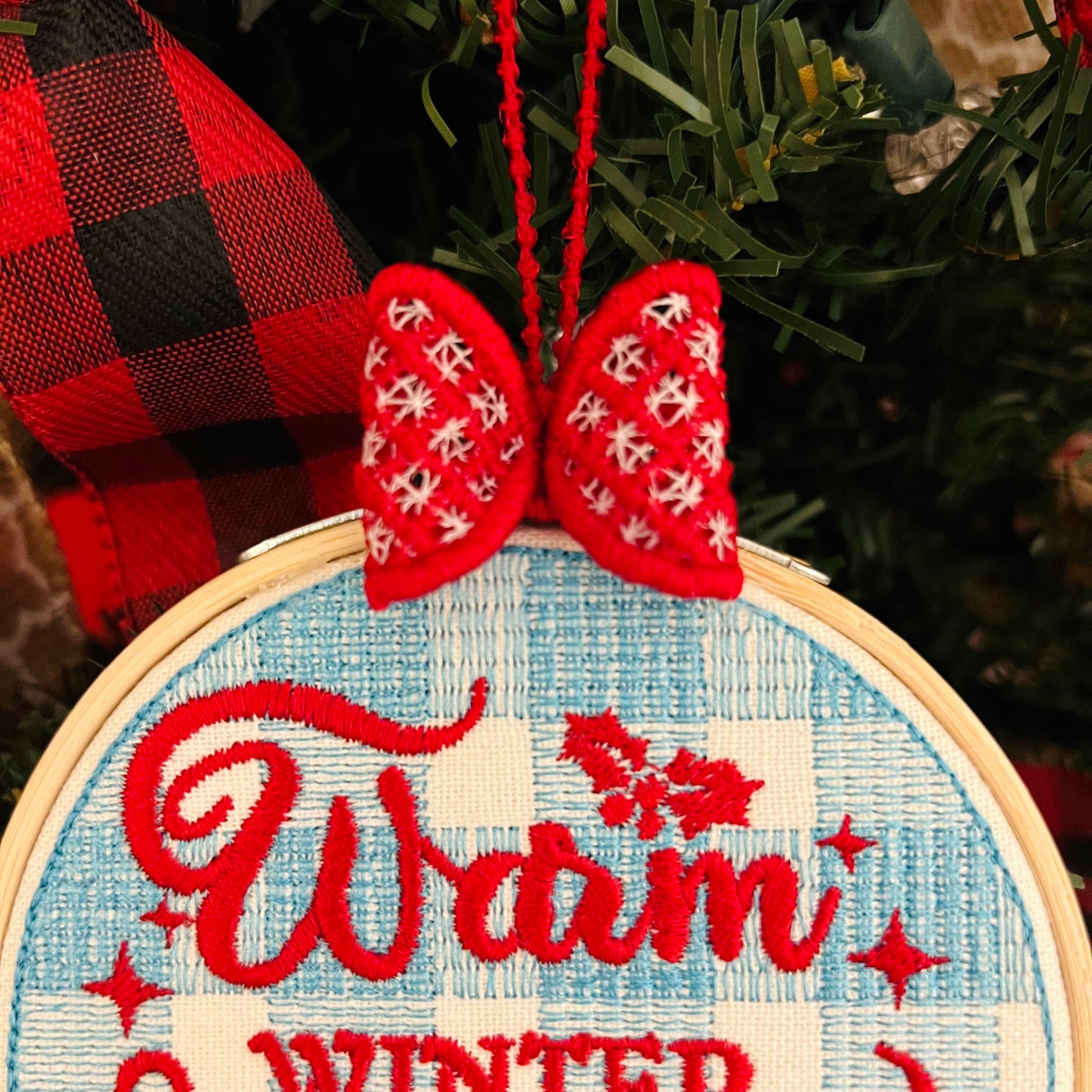 Gingham Bow Christmas Ornament Hanger