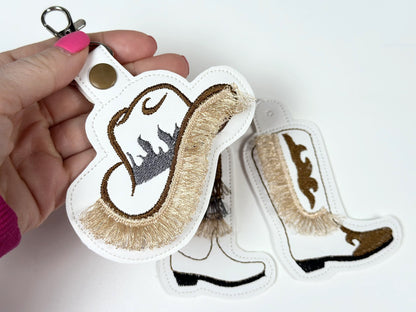 Fringed Hot Cowboy Boots and Hat Keychain