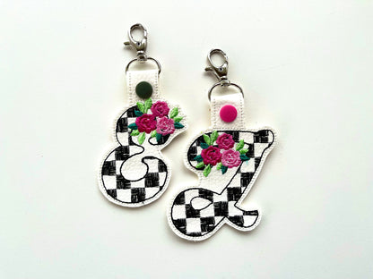 Floral Rose Patterned Monogram Keychain