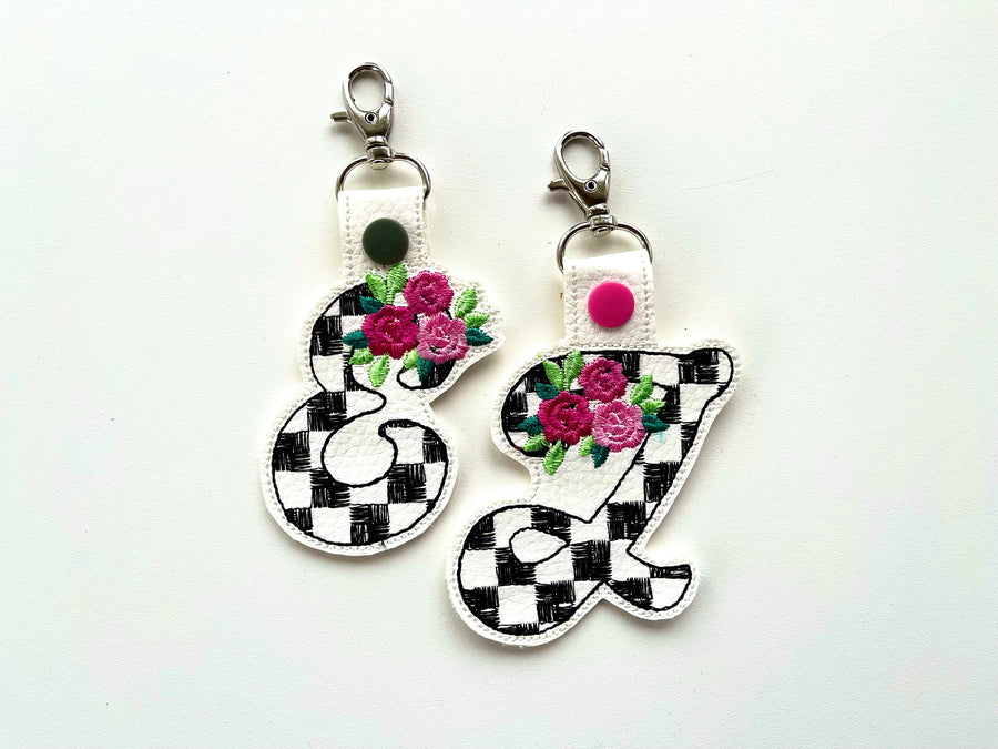Floral Rose Patterned Monogram Keychain