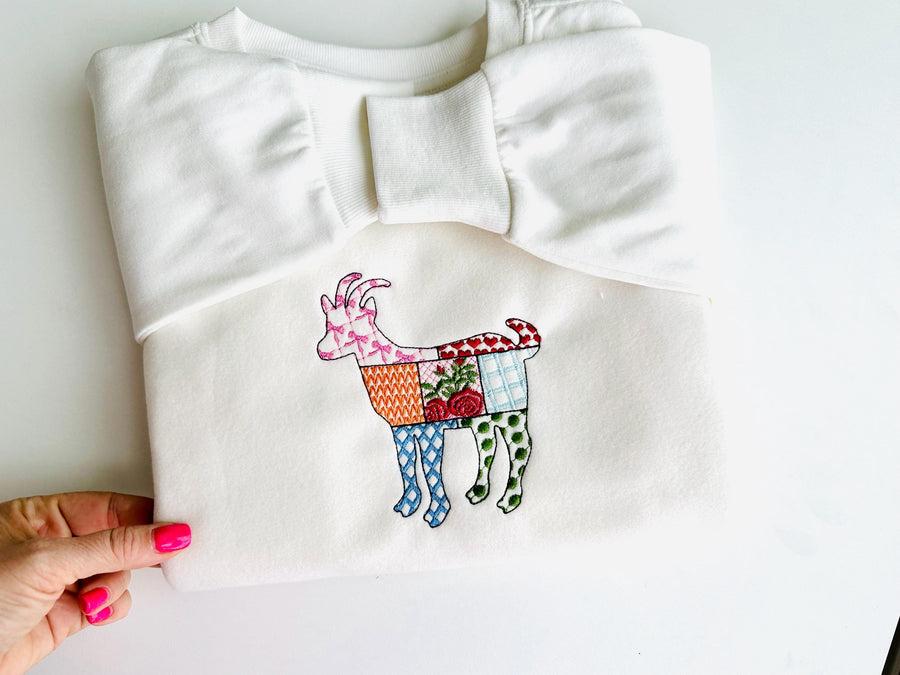 Patchwork Goat Farm animal patterned Goat silhouette outline machine