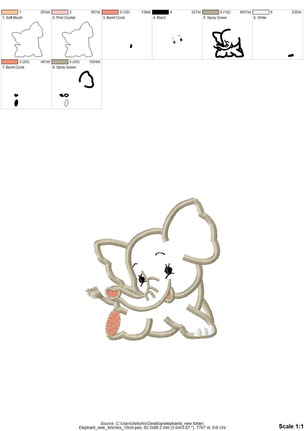 Little Elephant Applique Set of 4