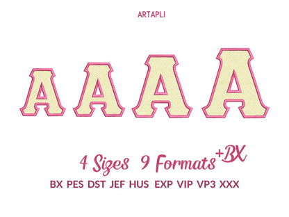 Glitter Greek Font light stitch diamonds and satin stitch outline