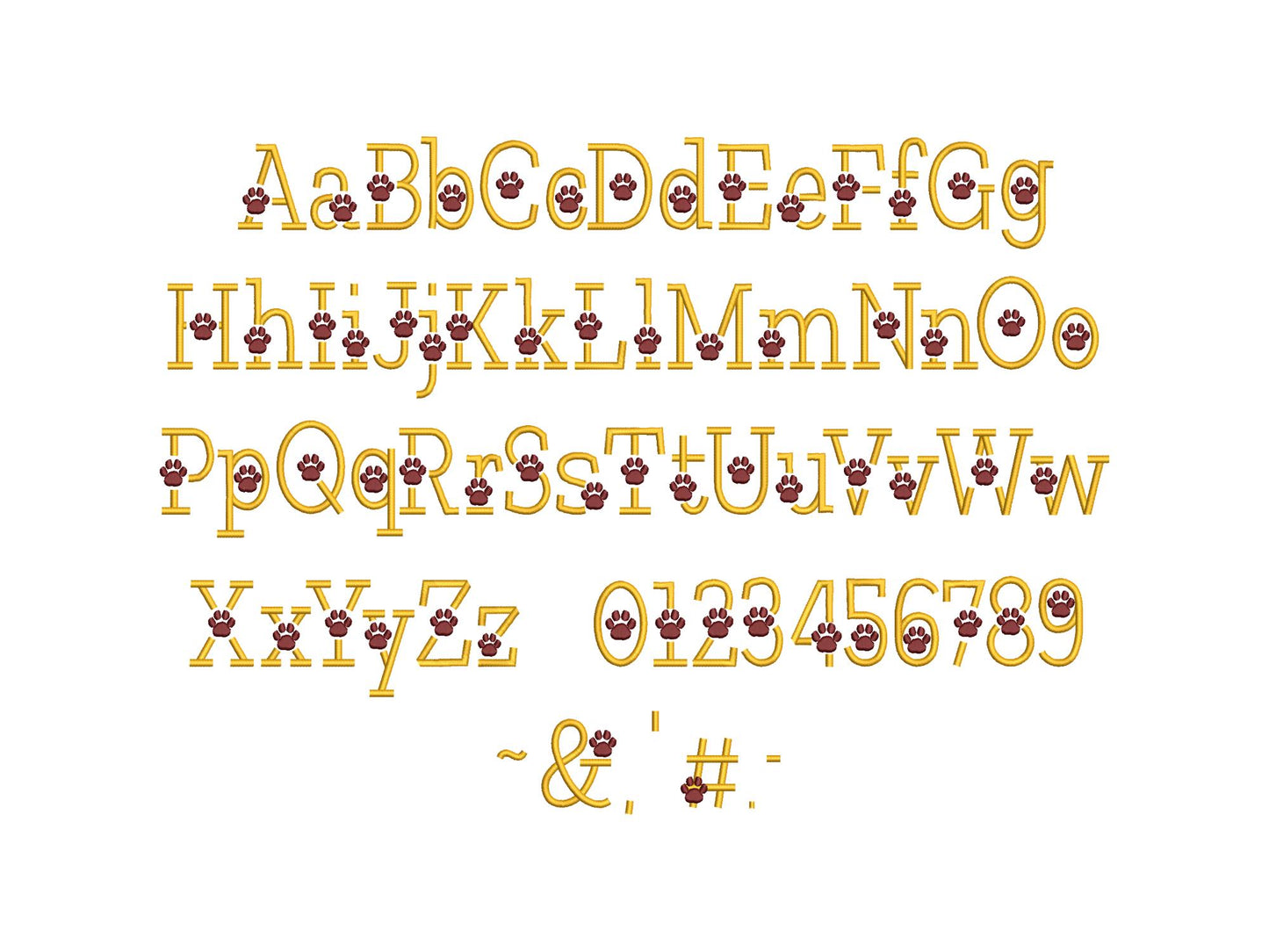 Satin Stitch Block Paw Print Font