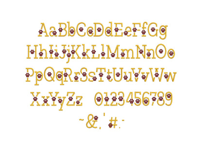 Satin Stitch Block Paw Print Font