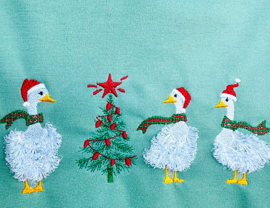 Fringed Geese and Christmas Tree