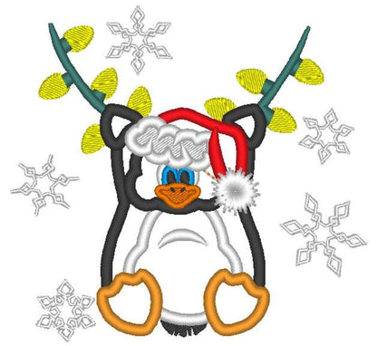 Christmas hanging penguin with Christmas lights garland kids machine