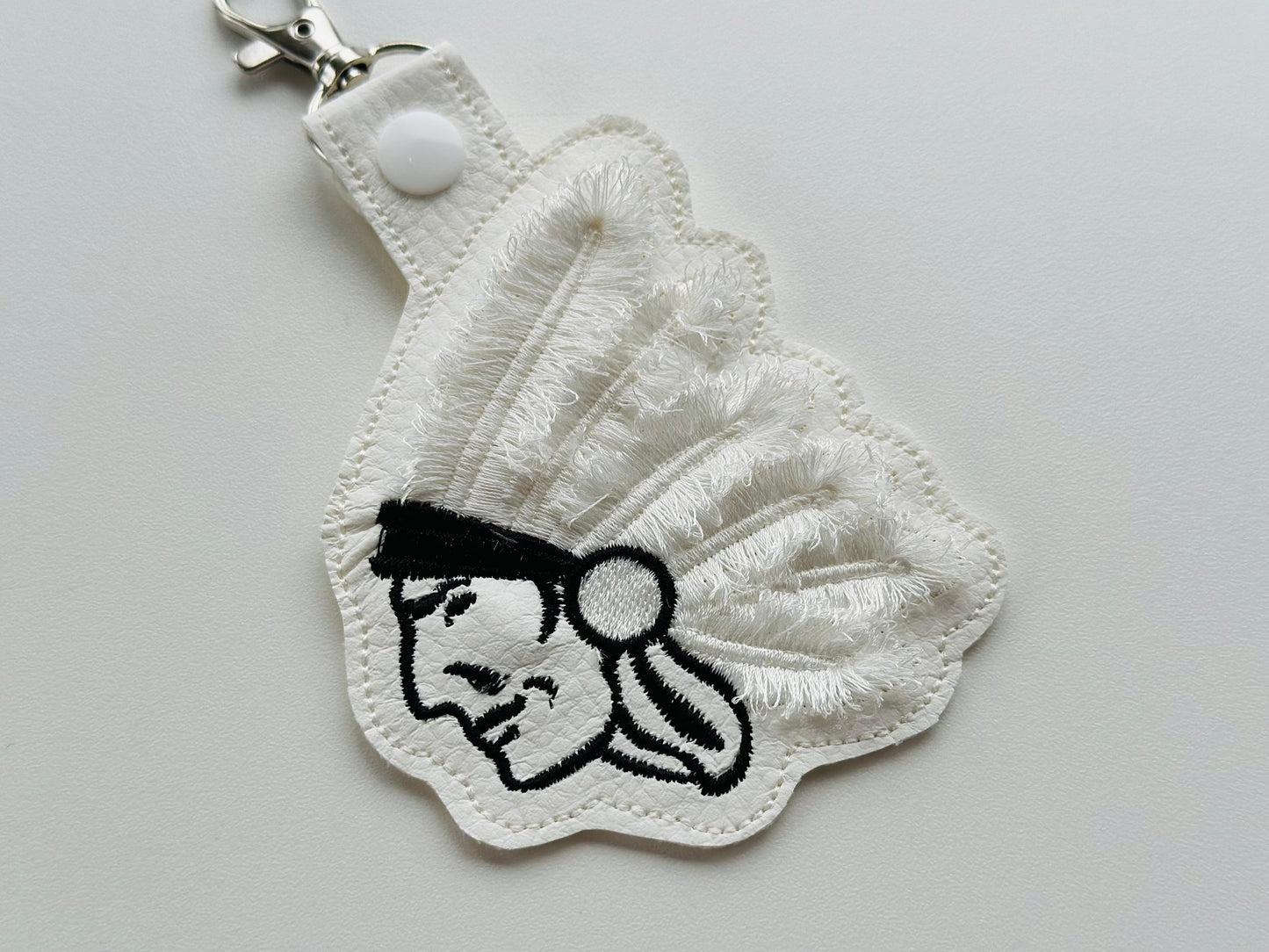 Fringed Feather Indian Man Keychain