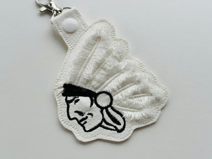 Fringed Feather Indian Man Keychain