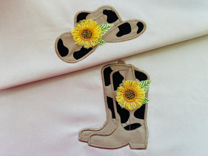 Fringed Sunflower Cowboy Boots and Hat