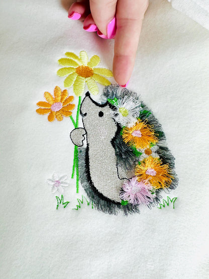 Cute Fringed Fluffy Hedgehog with flower stem Floral Fringe machine