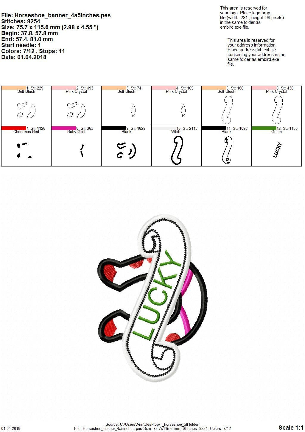 Tattoo horseshoe machine embroidery applique embroidery designs set 4