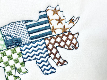 Patchwork Triceratops Dinosaur Jurassic animal Dino silhouette