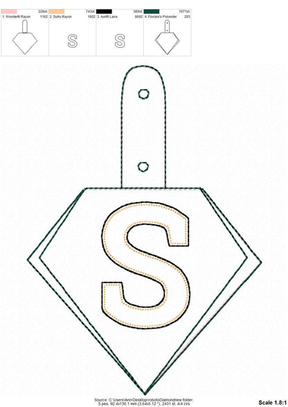 Special Puffy Puff foam Diamond shape Key Fob Snap Tab Monogram A-Z in