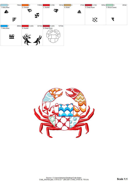 Patchwork Patterned Crab with Pincers