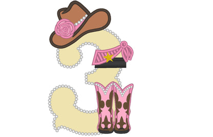 Lady Cowboy Birthday numbers whole set of numbers 1-9 Applique machine