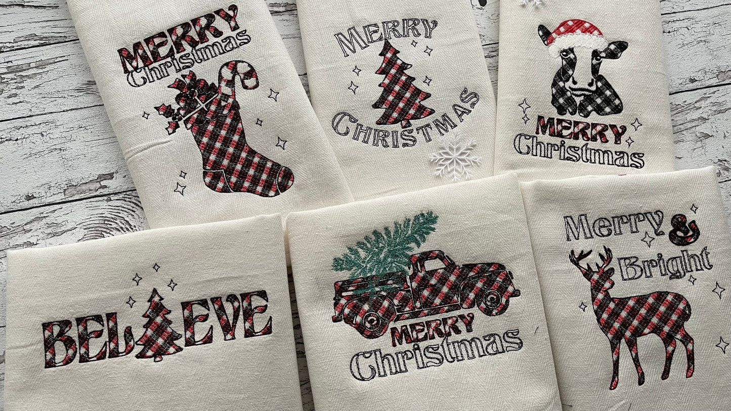 Gingham Tartan Patterned Christmas Saying Set