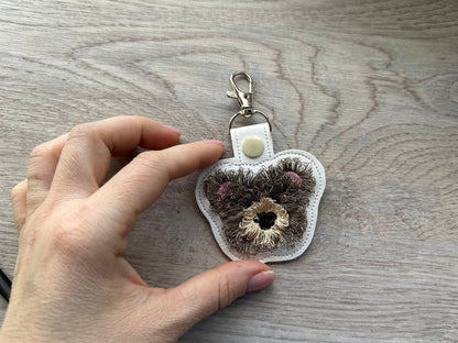 Fringed Teddy Bear Face Keychain