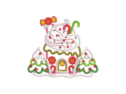 Sweet Candy Christmas Gingerbread House Applique