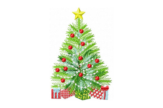 Vintage Old Fashioned Christmas Tree with Lights and Gifts