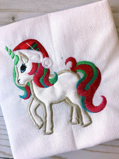 Christmas Rainbow Unicorn Santa hat Applique machine embroidery designs