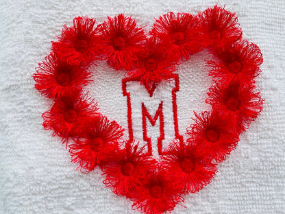 Fringed Pom Poms Heart Monogram Frame