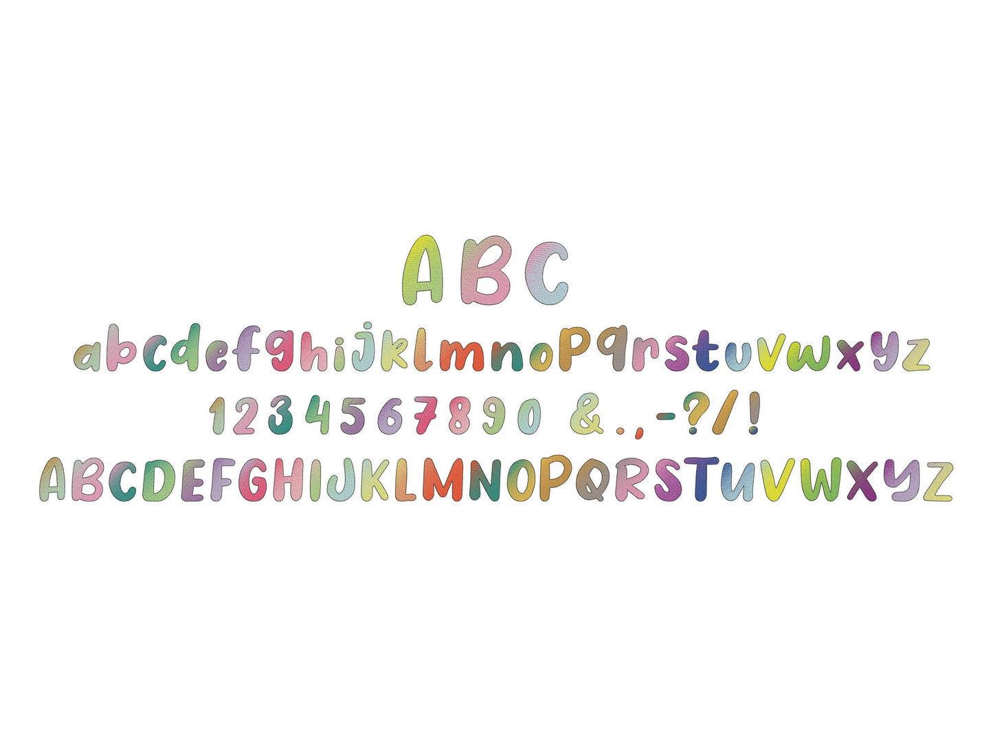 Iridescent 2-Color Ombre Gradient Kids Fun Font