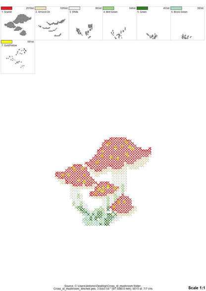 Cross stitch Mushroom woodland forest Amanita Fly Mushroom machine