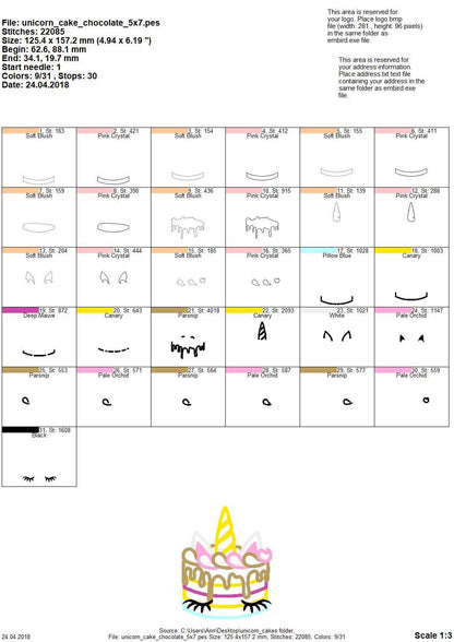 Unicorn birthday chocolate cake applique machine embroidery designs