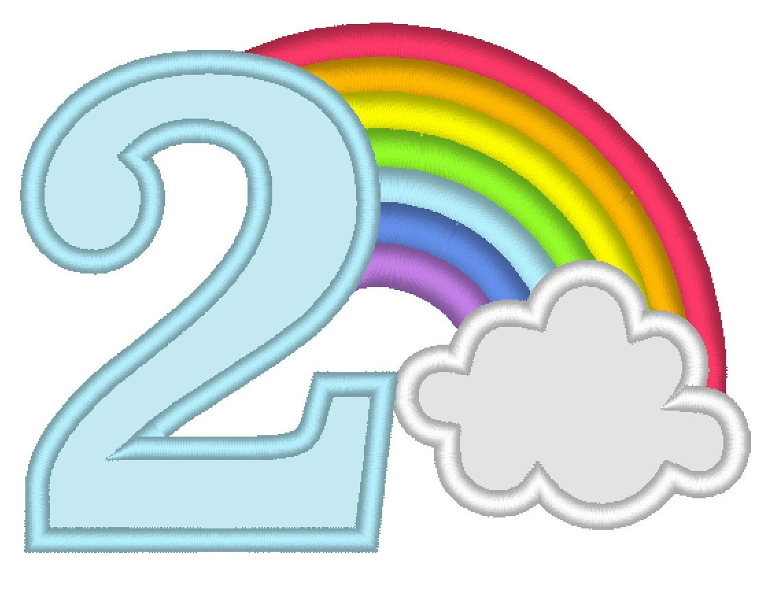 Rainbow In Cloud Birthday Number Two Applique