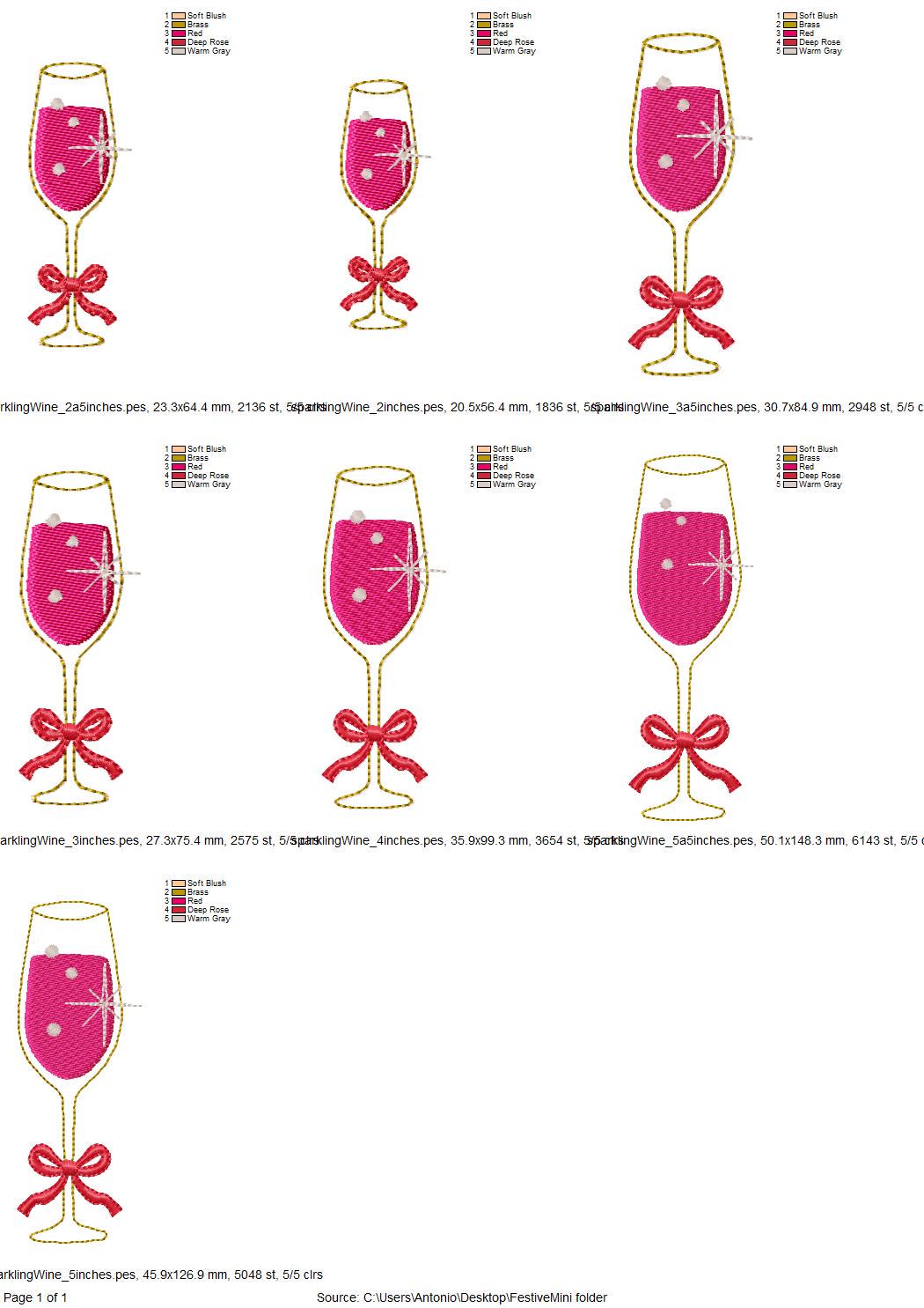 Sparkling Wine Cocktail Drink in glass HTV Glitter vinyl Applique