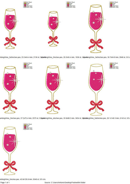 Sparkling Wine Cocktail Drink in glass HTV Glitter vinyl Applique