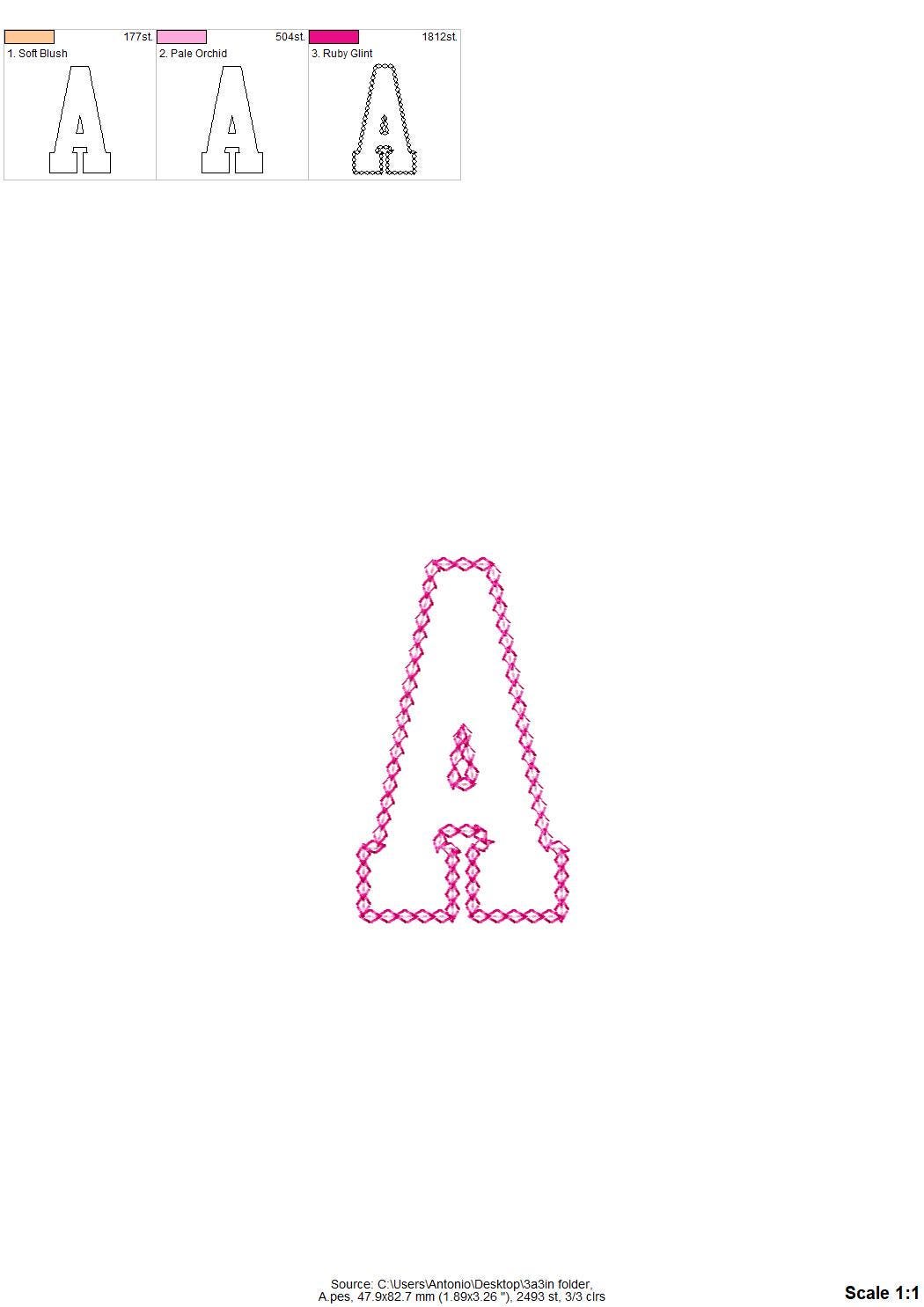 Varsity Font Applique Diamond Stitch Outline