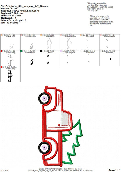 Station Wagon with Christmas Tree Red Truck