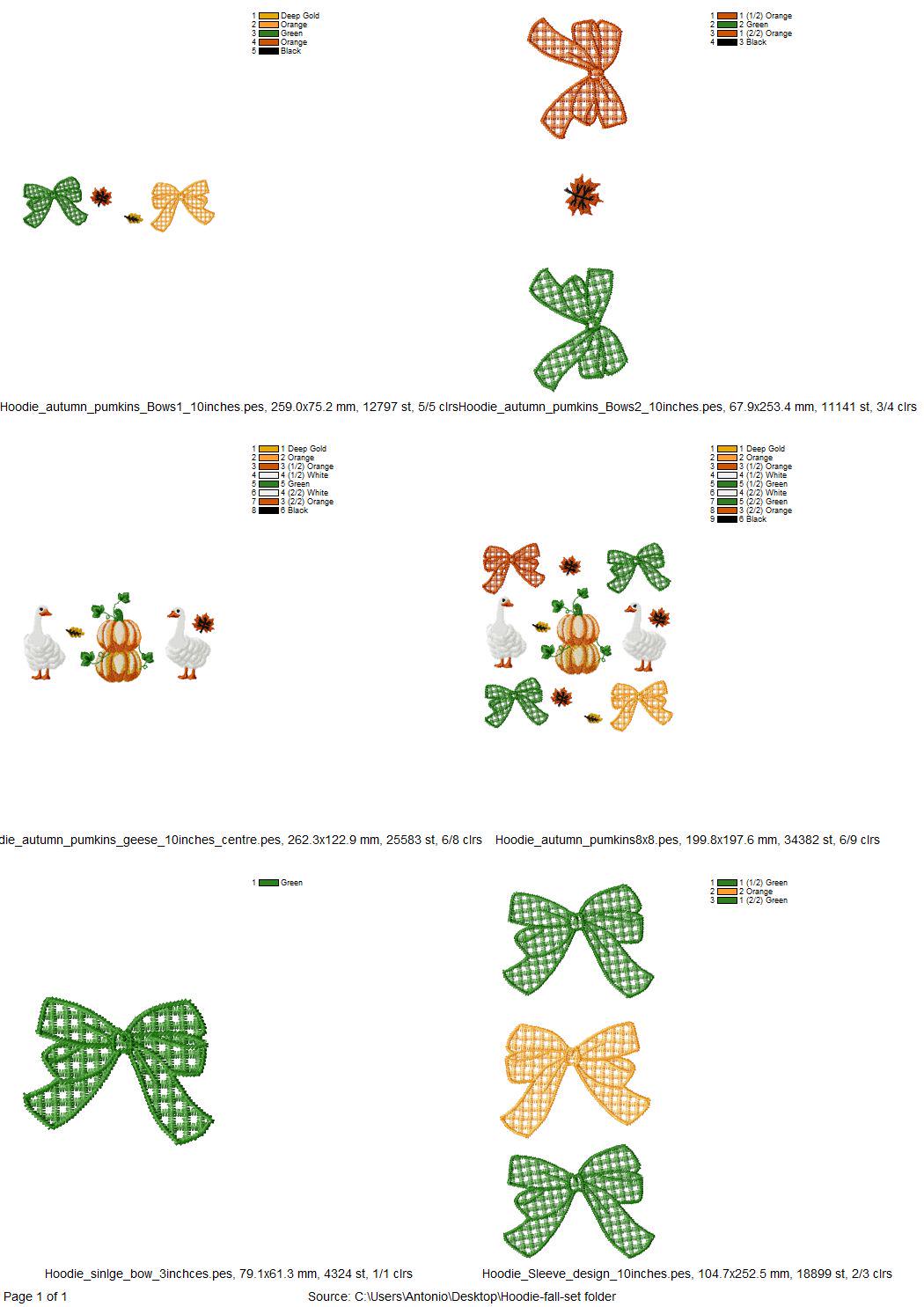 Thanksgiving Fall Pumpkin Goose SET of 5 designs Bows in a row Bow