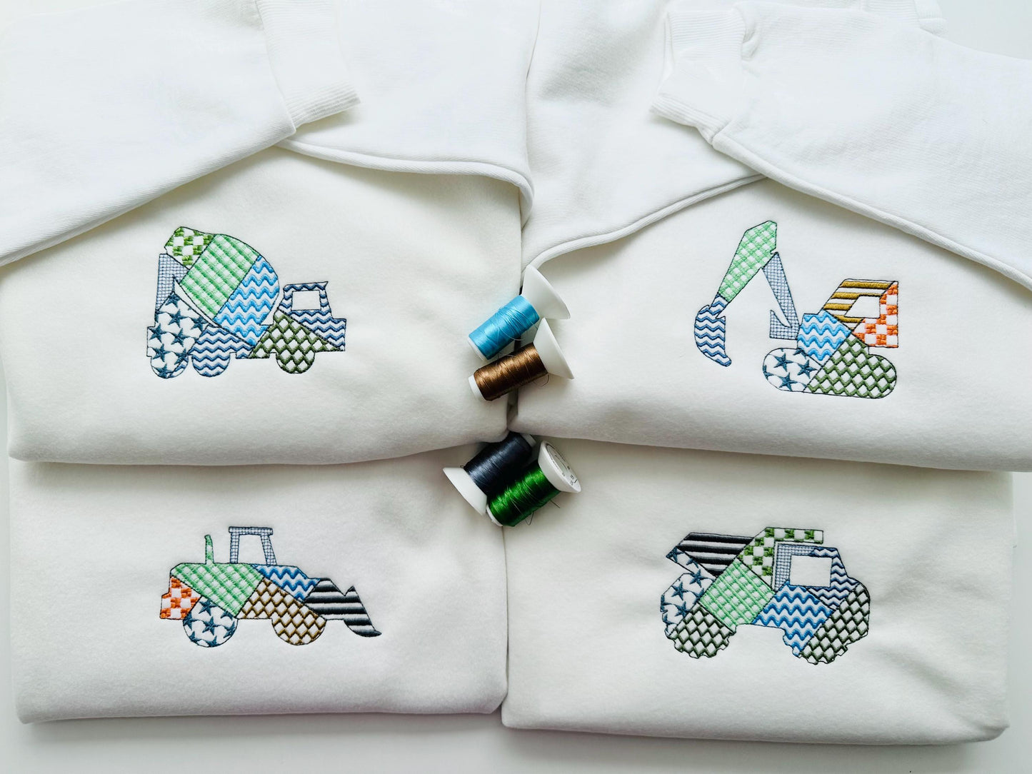 Patchwork Construction Vehicle SET of 4 Tractor Mixer Digger Truck