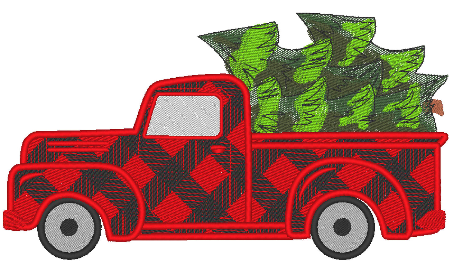 Gingham Plaid Patterned Christmas Red Truck