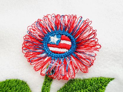 Small Patriotic Fringed Fluffy Sunflower Flower Stem Floral Fringe