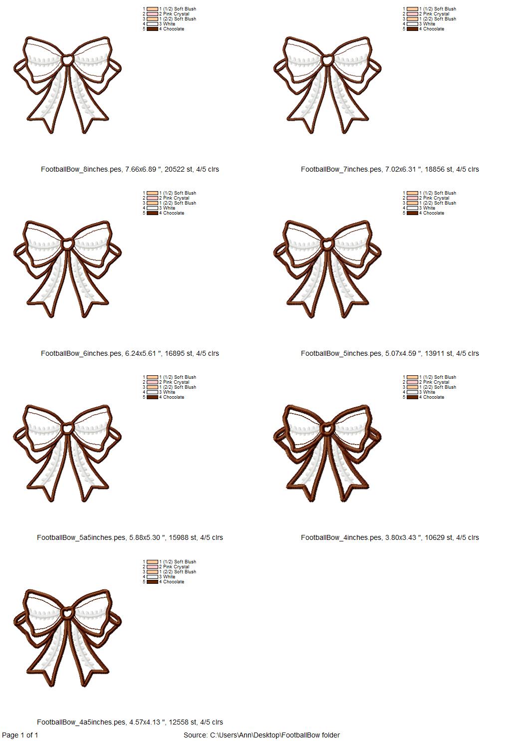 Football Stitch Bow and Heart Applique