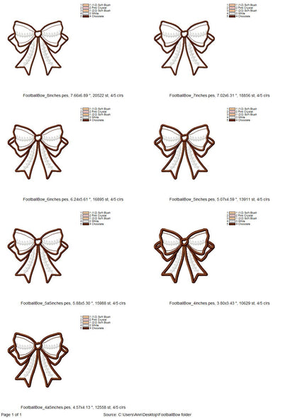 Football Stitch Bow and Heart Applique