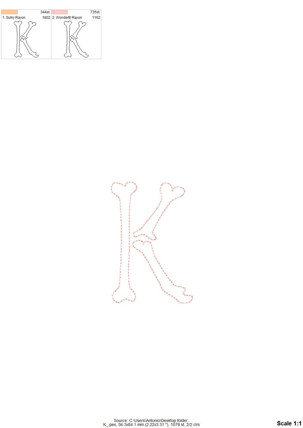 Halloween Skeleton Bones Font Raggedy Edge Applique