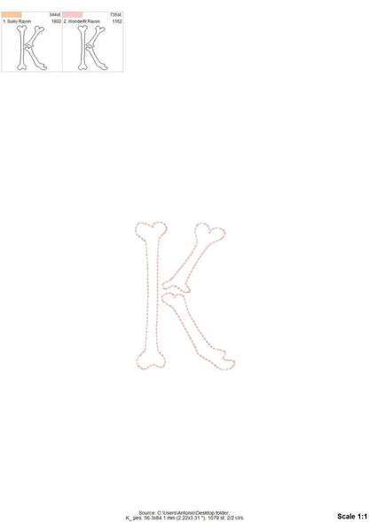 Halloween Skeleton Bones Font Raggedy Edge Applique